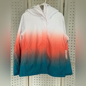 Roxy Women's Ombre Hooded Ski Jacket in White, Coral & Teal